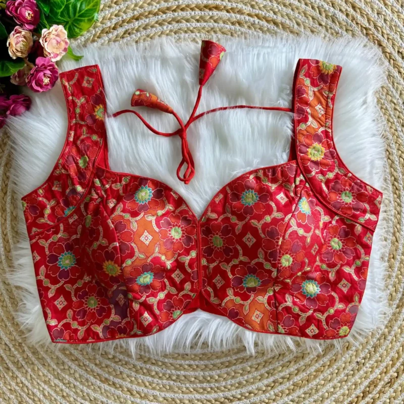 New Sleeves Less Partywear Jacquard Blouse
