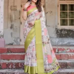 Off White Base With Pastel Green Zari Border Tussar Silk Saree