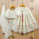 Off White Color Sequins Embroidered Party Wear Lehenga for Kids