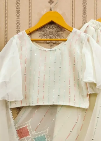 Off White Color Sequins Embroidered Party Wear Lehenga for Kids