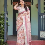 Orange Tribal Geometric Motifs Pure Linen Saree