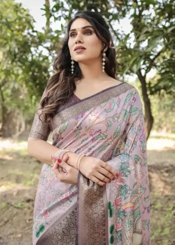 Pastel Lavender Beige Colour Premium Tussar Silk
