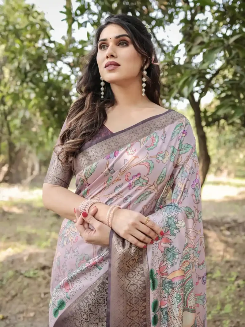 Pastel Lavender Beige Colour Premium Tussar Silk