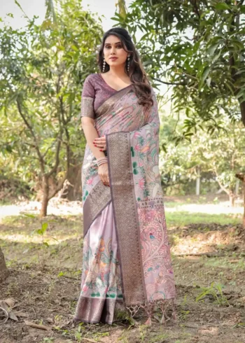 Pastel Lavender Beige Colour Premium Tussar Silk