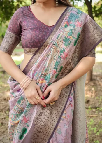 Pastel Lavender Beige Colour Premium Tussar Silk