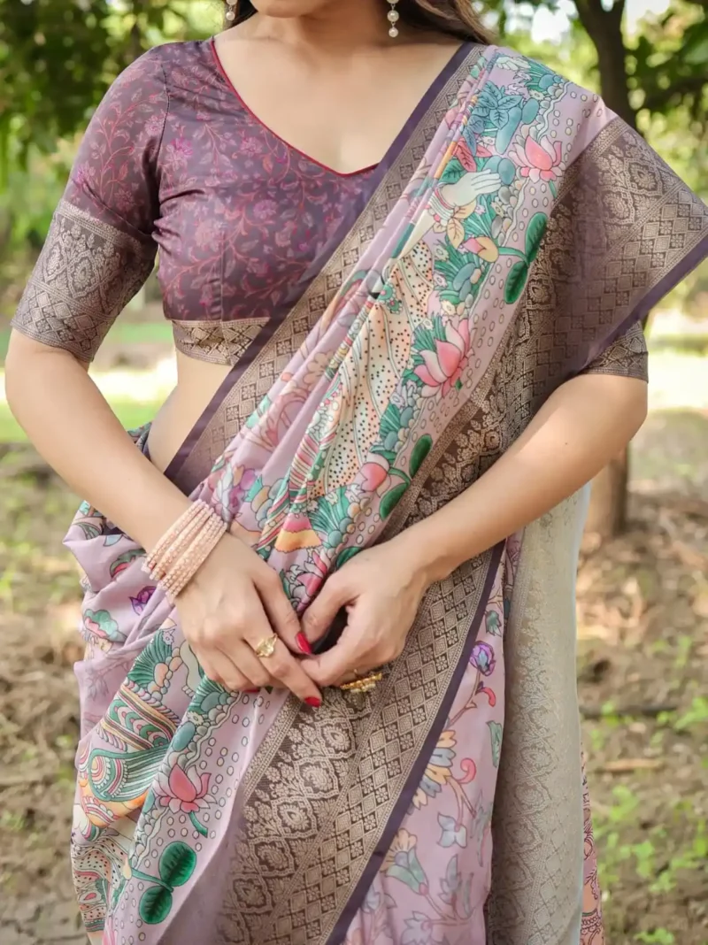 Pastel Lavender Beige Colour Premium Tussar Silk