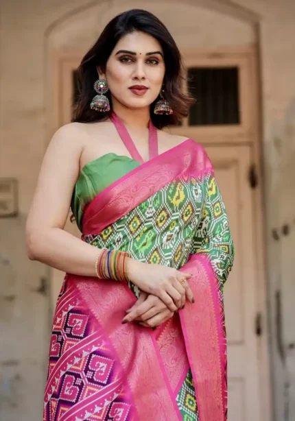 Patola Digital Print Silk Saree With Rich Zari Weaving Border