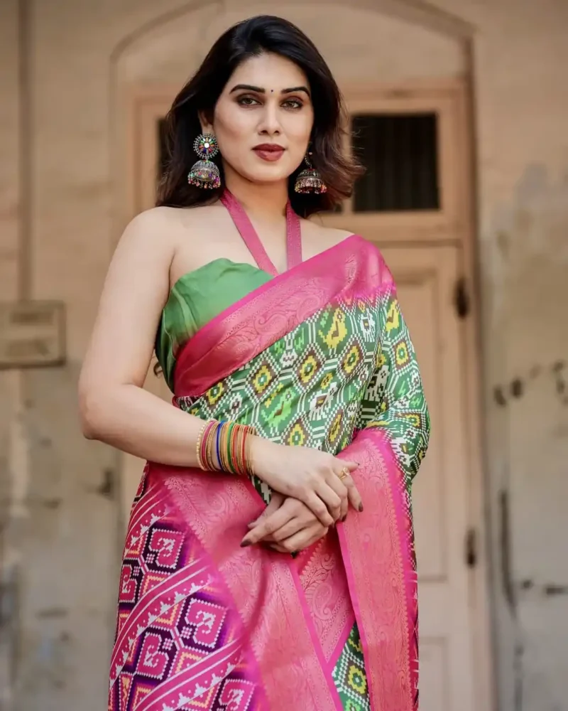 Patola Digital Print Silk Saree With Rich Zari Weaving Border