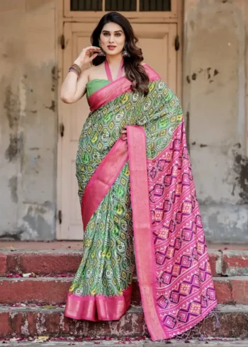 Patola Digital Print Silk Saree With Rich Zari Weaving Border
