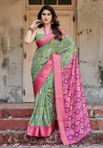 Patola Digital Print Silk Saree With Rich Zari Weaving Border