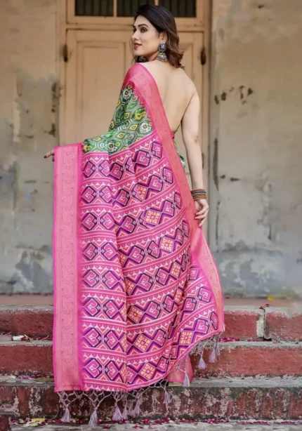 Patola Digital Print Silk Saree With Rich Zari Weaving Border