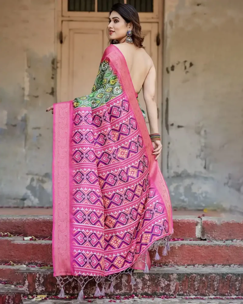 Patola Digital Print Silk Saree With Rich Zari Weaving Border