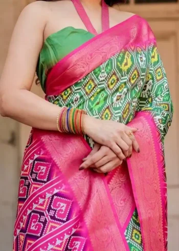Patola Digital Print Silk Saree With Rich Zari Weaving Border