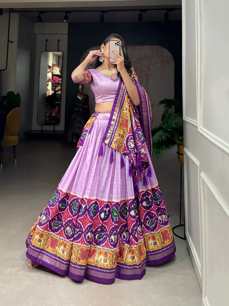 Patola Print With Foil Work Tussar Silk Gujarati Lehenga Choli