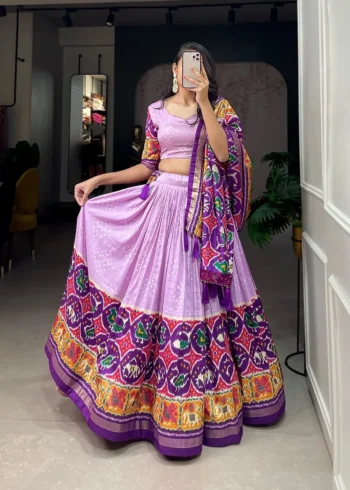 Patola Print With Foil Work Tussar Silk Gujarati Lehenga Choli