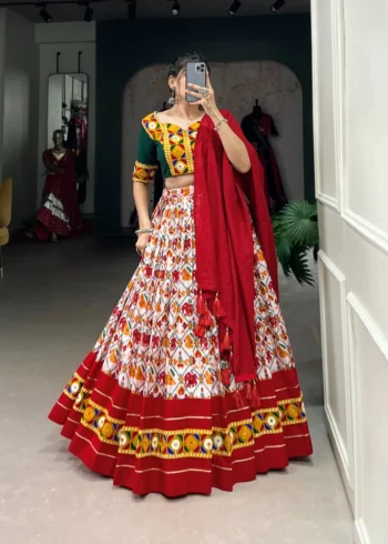 Patola Printed Lehenga With Foil Work and Original Mirror Gamthi Lace