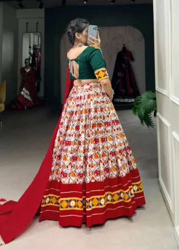 Patola Printed Lehenga With Foil Work and Original Mirror Gamthi Lace