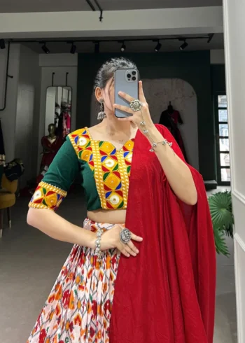 Patola Printed Lehenga With Foil Work and Original Mirror Gamthi Lace