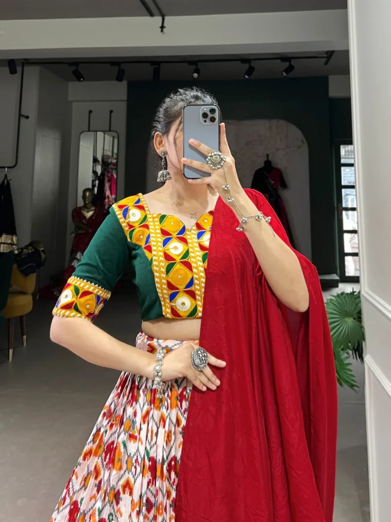 Patola Printed Lehenga With Foil Work and Original Mirror Gamthi Lace