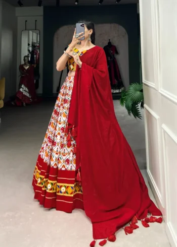 Patola Printed Lehenga With Foil Work and Original Mirror Gamthi Lace