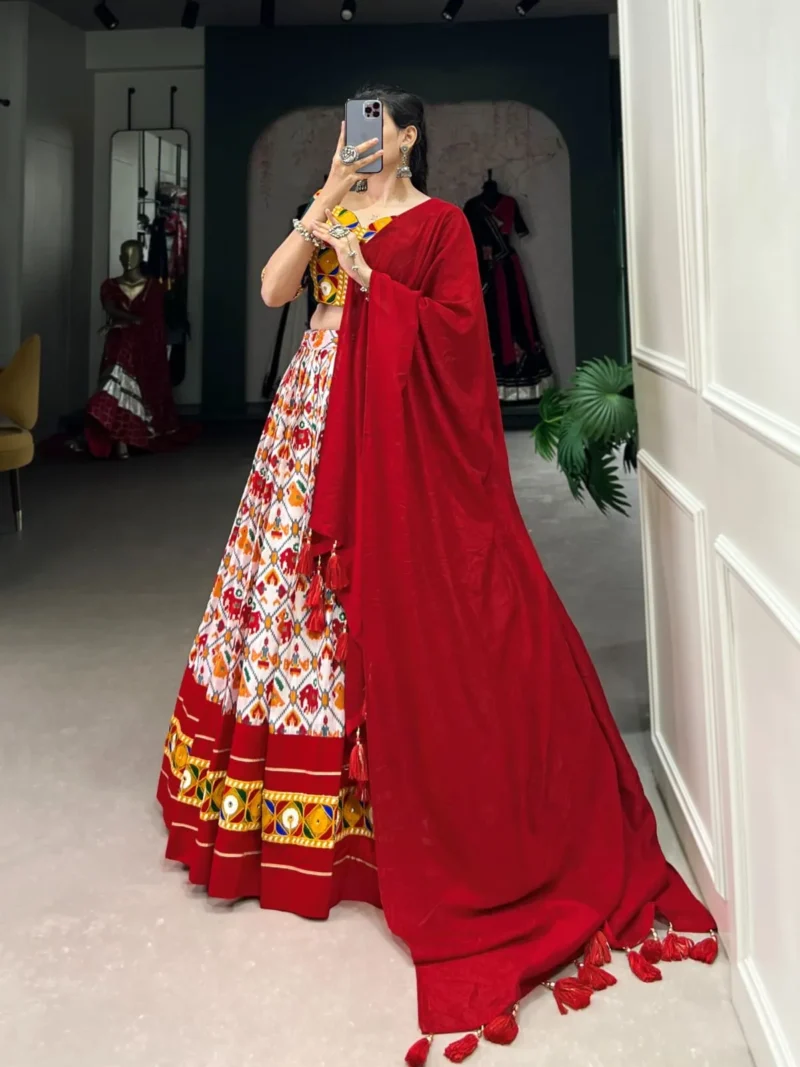 Patola Printed Lehenga With Foil Work and Original Mirror Gamthi Lace