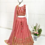 Peach Crush Work Sequins Embroidered Kids Lehenga