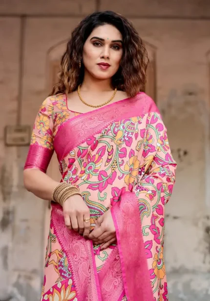 Peach Pink Premium Tussar Silk Saree