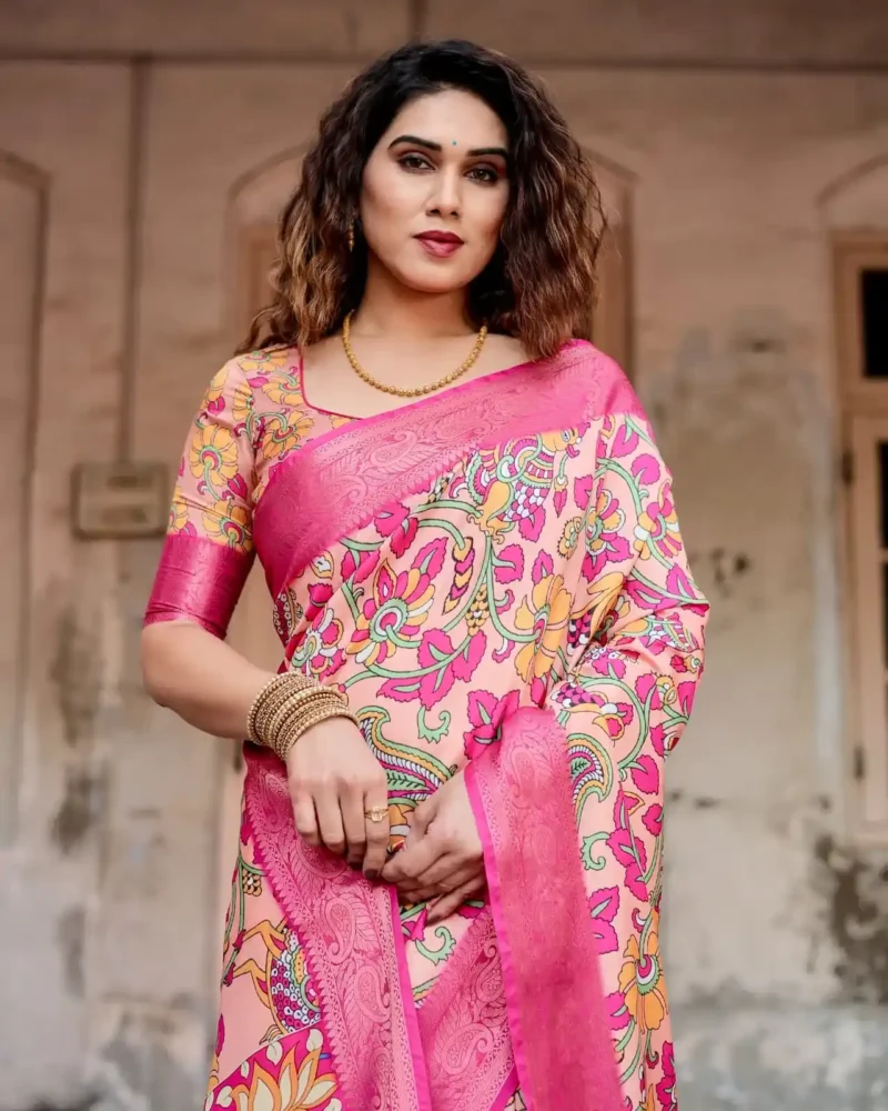 Peach Pink Premium Tussar Silk Saree