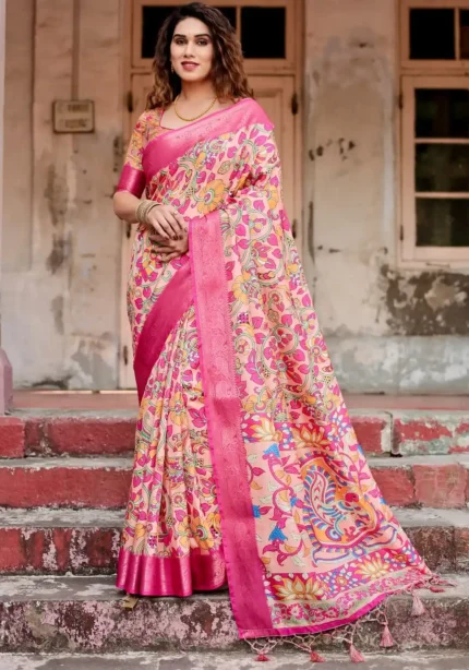 Peach Pink Premium Tussar Silk Saree