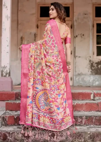 Peach Pink Premium Tussar Silk Saree
