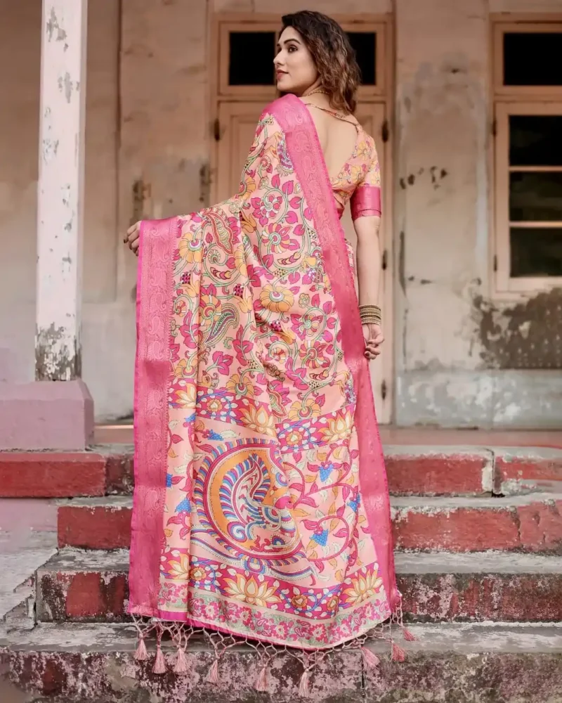 Peach Pink Premium Tussar Silk Saree