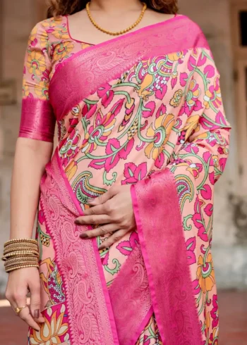 Peach Pink Premium Tussar Silk Saree