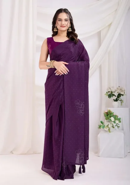 Plain Minimal Work Rangoli Silk Ready to Wear Sarees