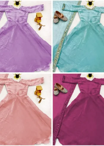 Plain Soft Fendy Silk Umbrella Flair Kids Gown