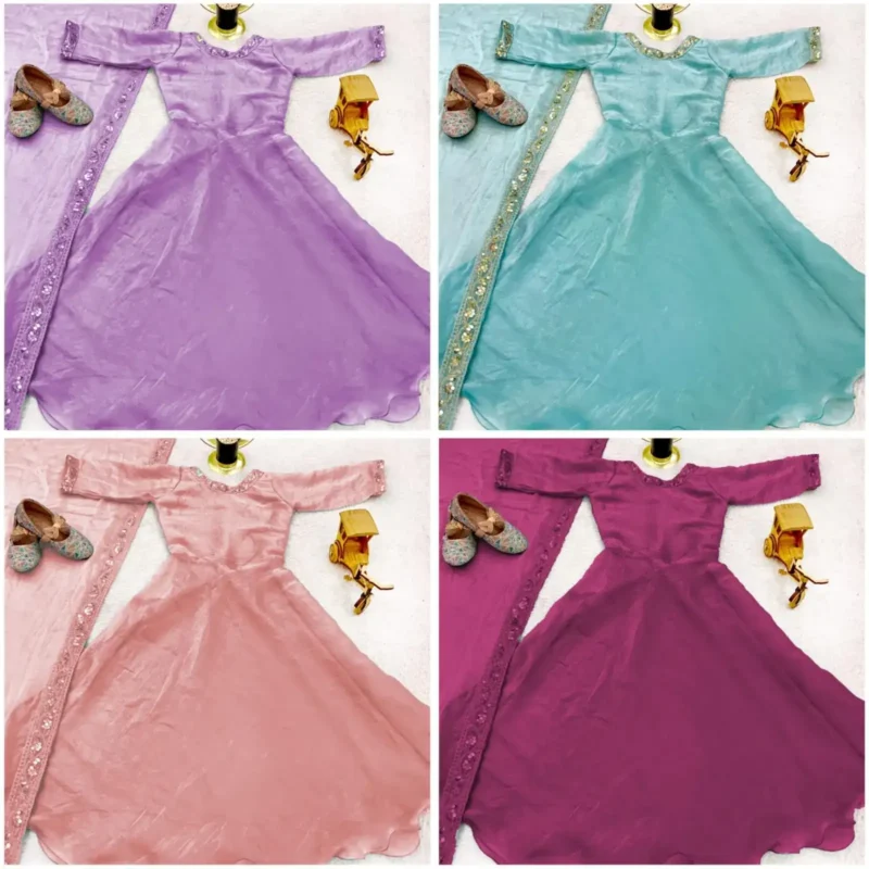 Plain Soft Fendy Silk Umbrella Flair Kids Gown