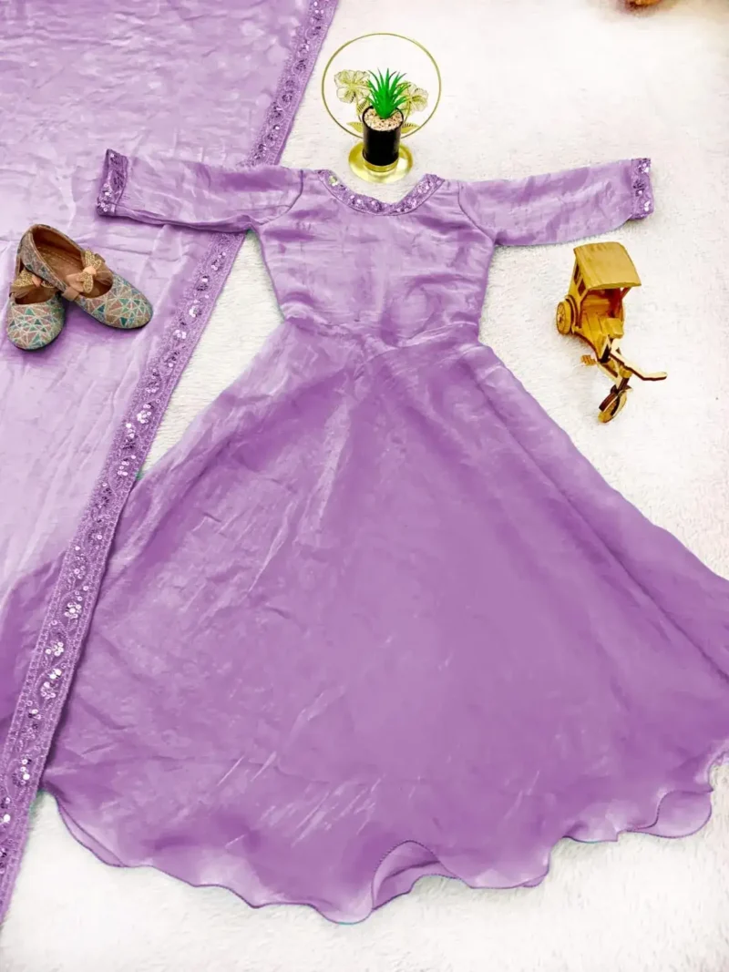 Plain Soft Fendy Silk Umbrella Flair Kids Gown