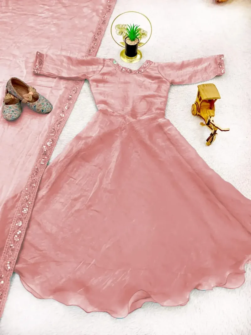 Plain Soft Fendy Silk Umbrella Flair Kids Gown