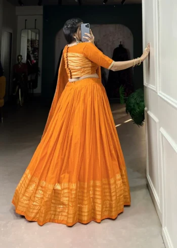 Pure Chanderi Plain Lehenga for Haldi and Mehendi Ceremony