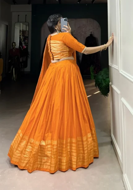 Pure Chanderi Plain Lehenga for Haldi and Mehendi Ceremony