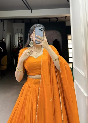 Pure Chanderi Plain Lehenga for Haldi and Mehendi Ceremony