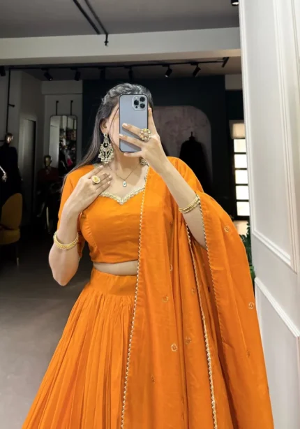 Pure Chanderi Plain Lehenga for Haldi and Mehendi Ceremony