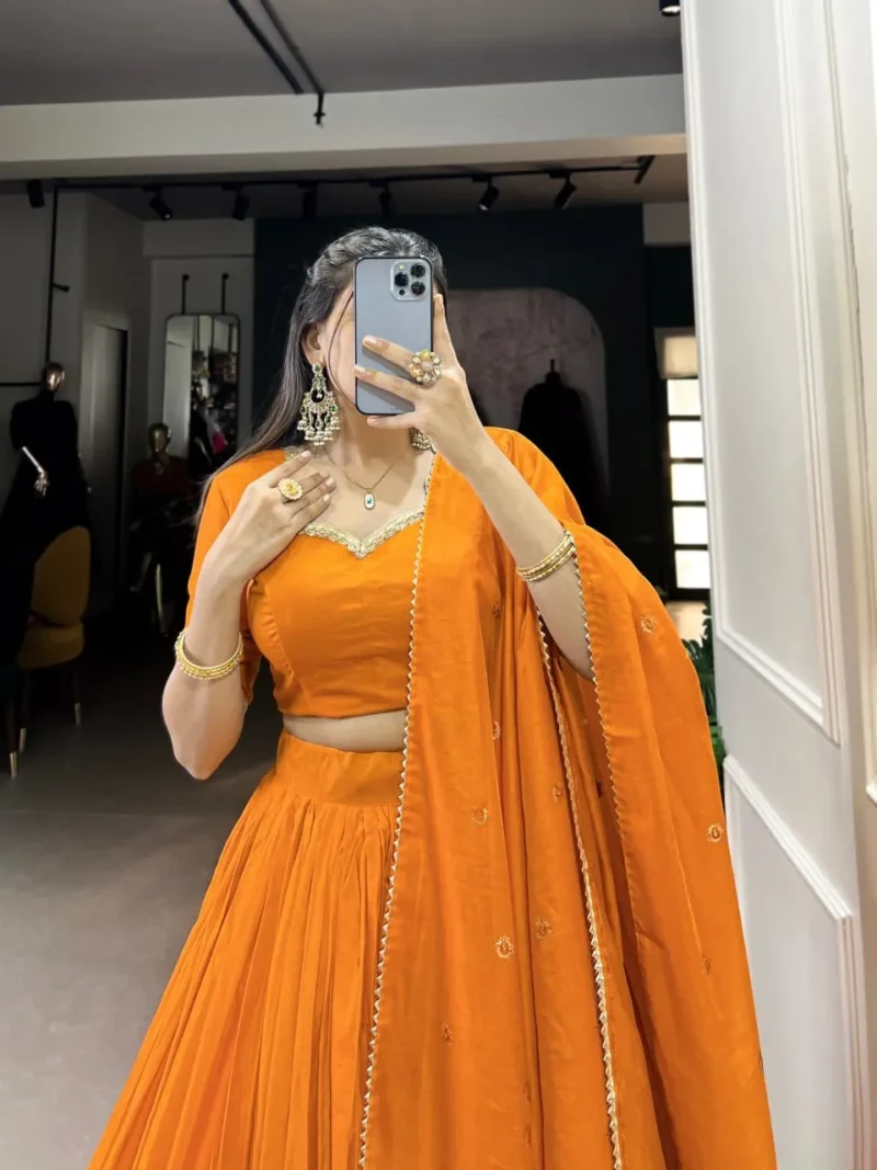 Pure Chanderi Plain Lehenga for Haldi and Mehendi Ceremony