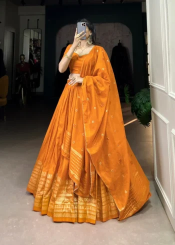 Pure Chanderi Plain Lehenga for Haldi and Mehendi Ceremony