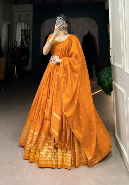 Pure Chanderi Plain Lehenga for Haldi and Mehendi Ceremony