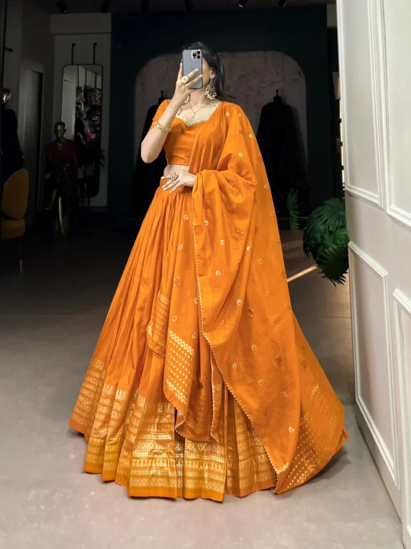 Pure Chanderi Plain Lehenga for Haldi and Mehendi Ceremony