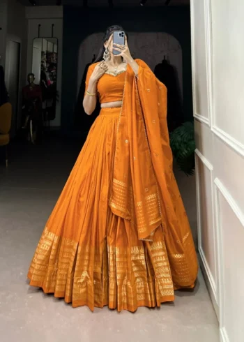 Pure Chanderi Plain Lehenga for Haldi and Mehendi Ceremony