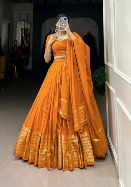 Pure Chanderi Plain Lehenga for Haldi and Mehendi Ceremony