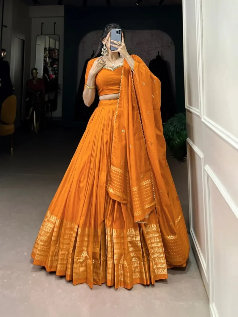 Pure Chanderi Plain Lehenga for Haldi and Mehendi Ceremony