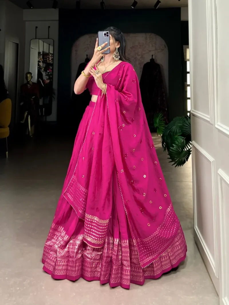 Pure Chanderi Plain Lehenga for Haldi and Mehendi Ceremony