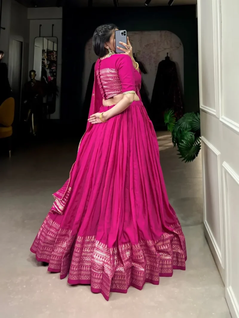 Pure Chanderi Plain Lehenga for Haldi and Mehendi Ceremony